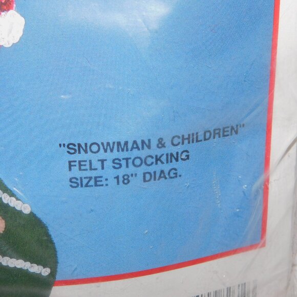 VTG 1990 Bucilla Christmas Snowman & Children 18" Felt Stocking Kit NEW 82610 - Picture 5 of 7